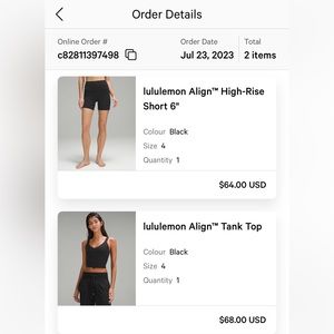 Lululemon Align Tank Top and Shorts Size 4